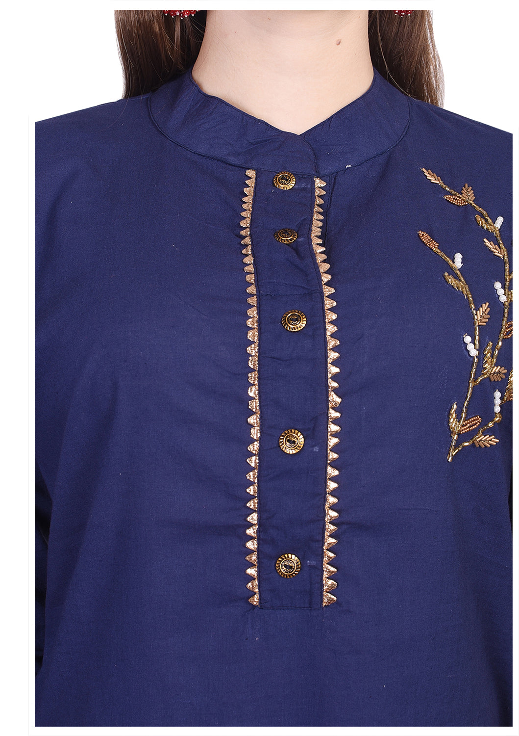 Embroidered Blue Cotton Kurta with Indigo Printed Sharara