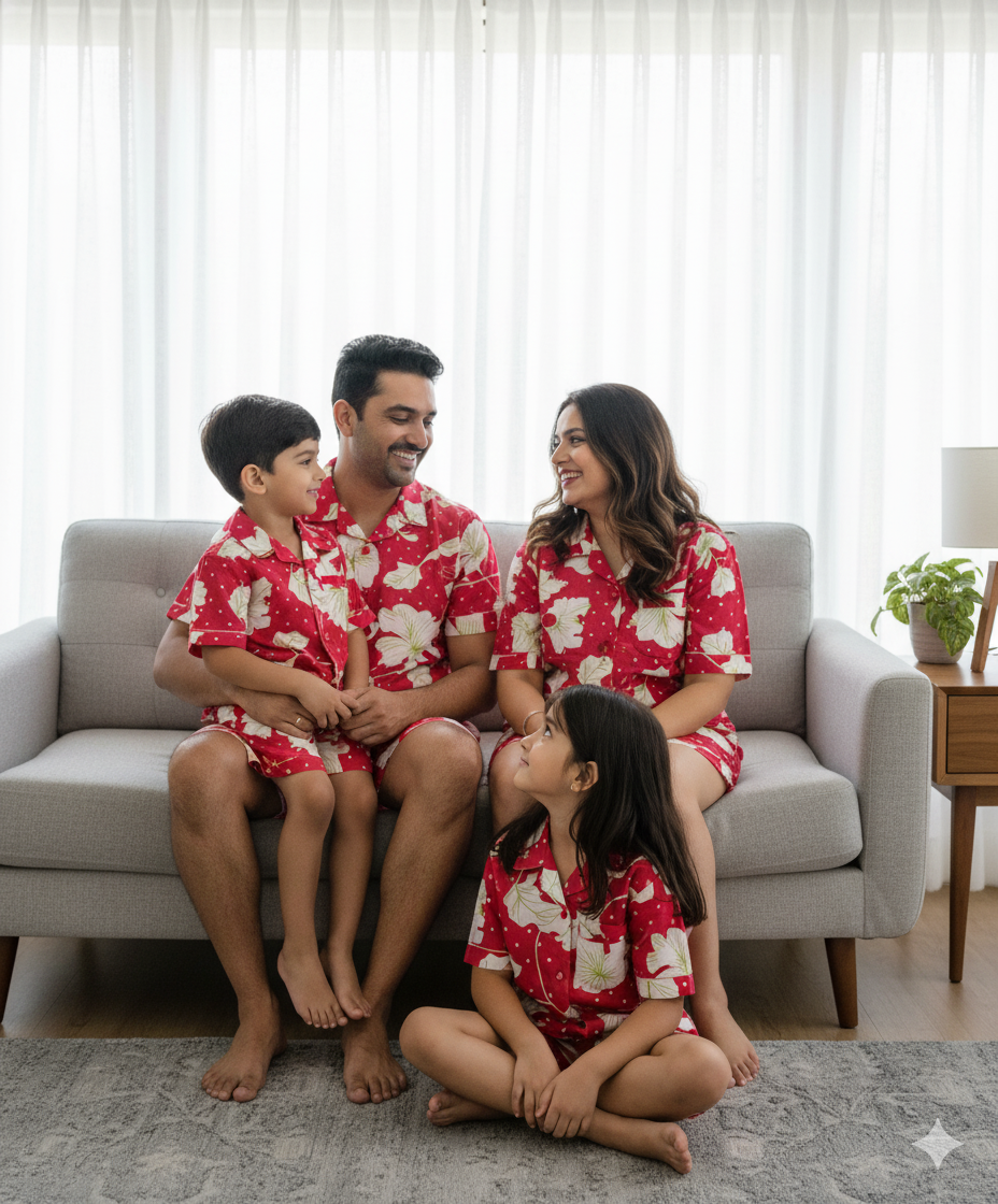 Family Matching Combo for Vacation & Pool Party Maroon Flower