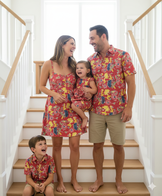 Family Matching Combo for Vacation & Pool Party Pink Flower