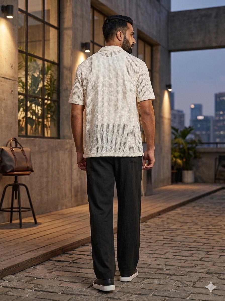 Black Cotton Linen Loose Fit Men Pant