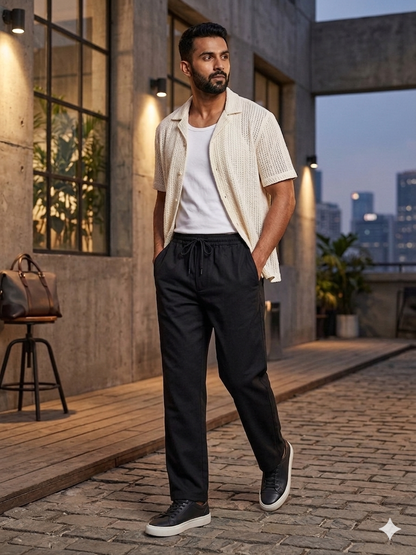 Black Cotton Linen Loose Fit Men Pant