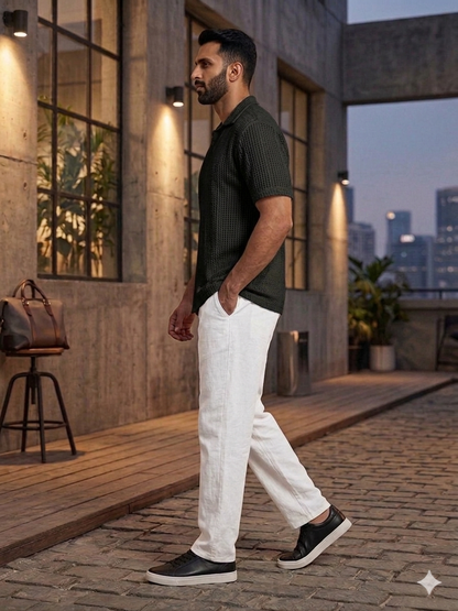 White Cotton Linen Loose Fit Men Pant