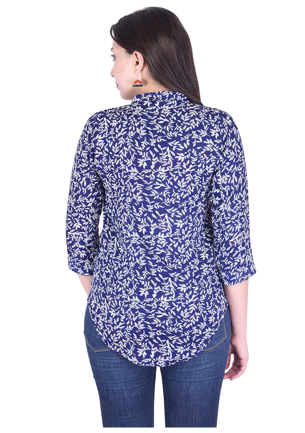 Casual 3/4th Sleeve Blue Flower Printed Top