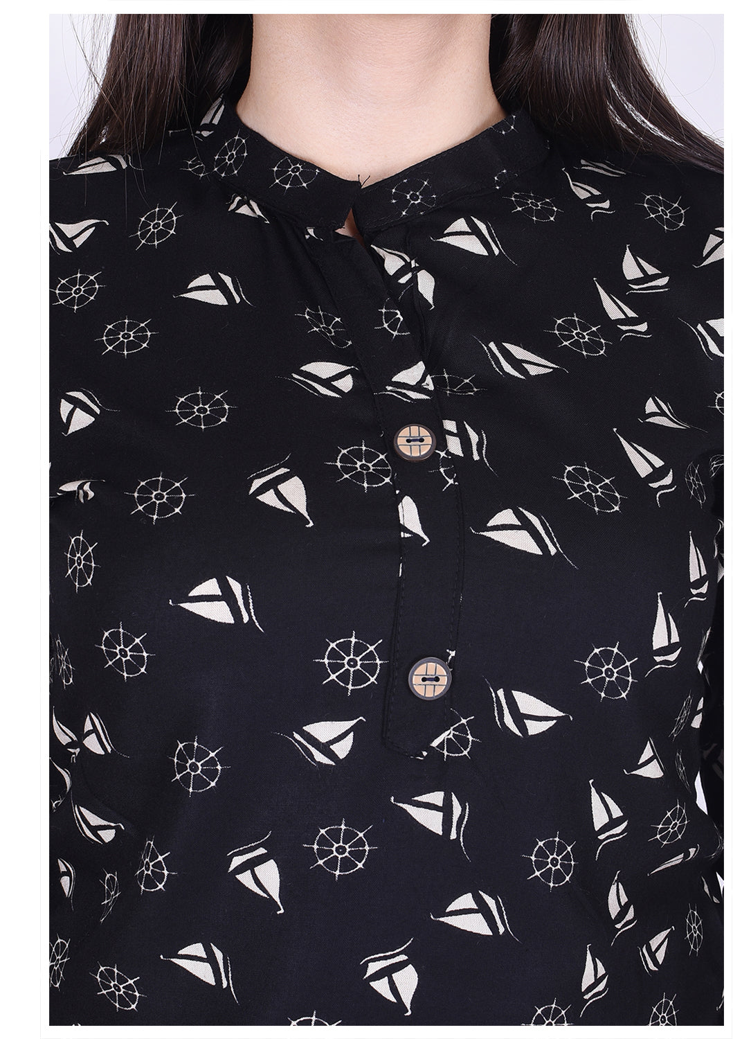 Casual 3/4th Sleeve Black Printed Top