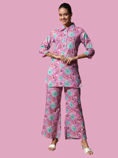 Floral Printed Cotton Kurta with Trouser Co-Ord Set